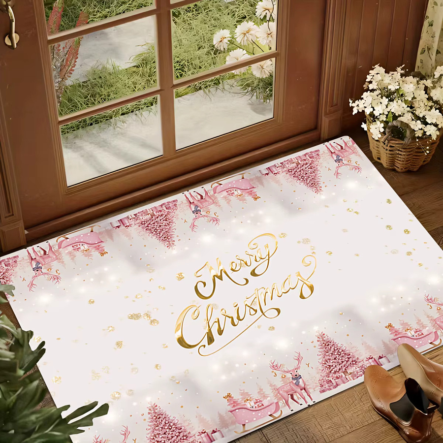 VIKAMA Rosa minimalistische Weihnachts-Bodenmatte als rutschfester Druckteppich für Innen und Außen - Bild 2