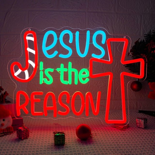 Dimmbares Neonschild Jesus is the Reason in Multicolour für deine Weihnachtsdekoration - Bild 1