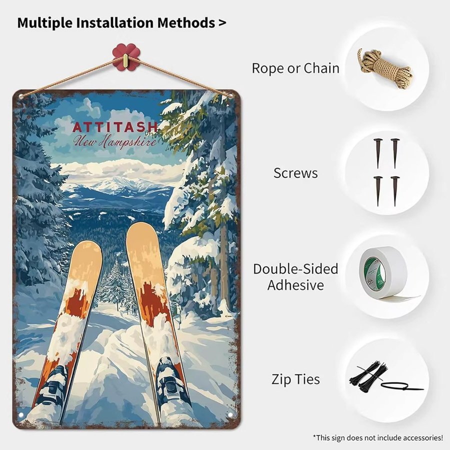 Ski-Wanddekoration aus Metall im Vintage-Stil von CIFBUY, Mehrfarbig, B/H: 20,3 x 30,5 cm - Bild 3