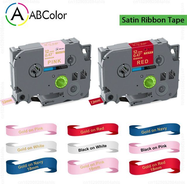 Brother TZe Satin-Band Etiketten-Ersatz für P-Touch Etikettendrucker, 12 mm und 18 mm, Schwarz und Pink - Bild 1