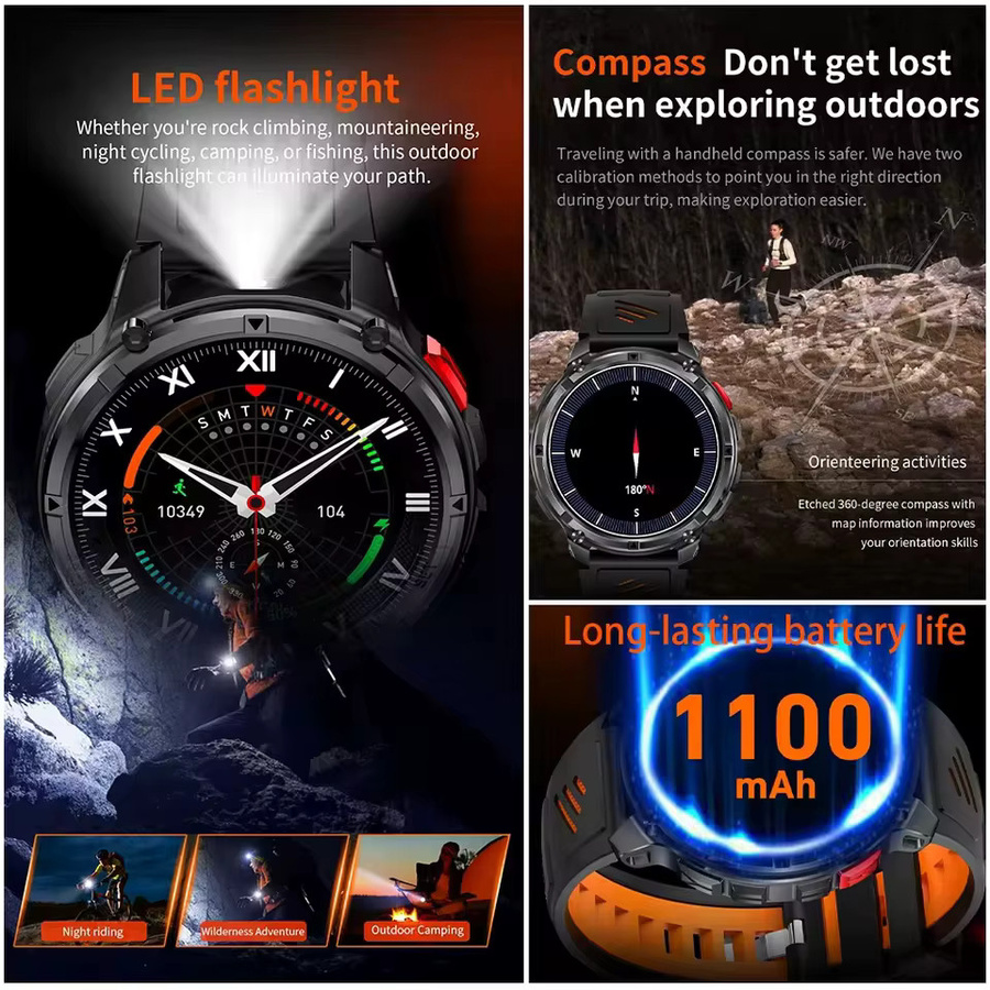 T-REX3 Ultra Smartwatch für Herren mit 1,7 Zoll AMOLED Display, GPS, Kompass, 10ATM Wasserdichtigkeit und 1100mAh Akku in Schwarz - Bild 2