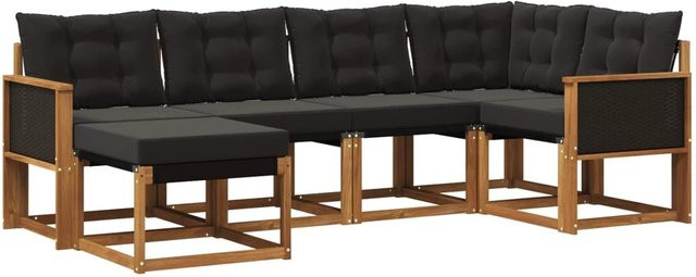 vidaXL Outdoor-Sofagarnitur L-Form aus Akazienholz und Textilene mit Kissen in Schwarz und Natur - Bild 1