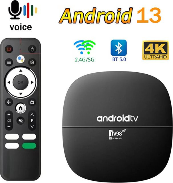 CLIBABIQBOX TV98 ATV H313 Smart TV-Box mit Android 13, Allwinner H313 Quad-Core Cortex A53, 4K HDR10+, Dual-WLAN 4G/5G, Bluetooth 5.0 und Sprachfernbedienung, Schwarz - Bild 1
