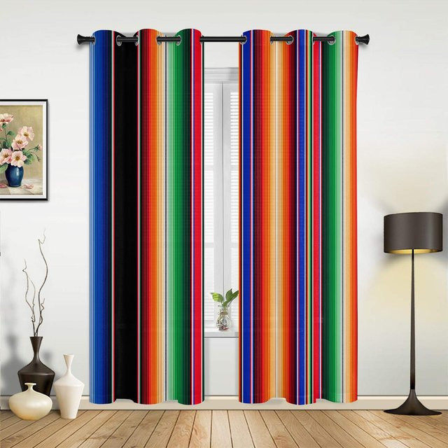 Bunte mexikanische Streifenvorhänge im modernen Stil, halbtransparent, Mehrfarbig, B/H: 107 x 115 cm, 2er-Set - Bild 1