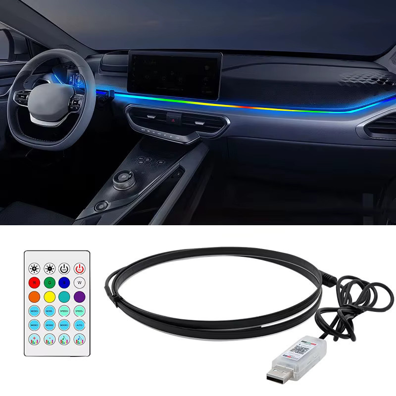 RGB LED Auto Innenbeleuchtung mit App- und Fernbedienung, USB Neon Flex Ambiente Licht Set für das Dashboard in Multicolour - Bild 2