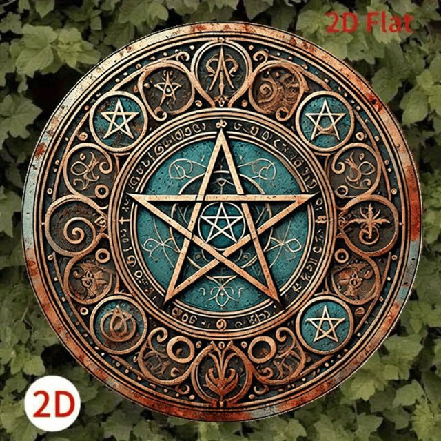 HELLOYOUNG Vintage Wicca Pentagram Metallschild, rundes geometrisches Wandschild in Multicolour, Durchmesser: 20 cm - Bild 1