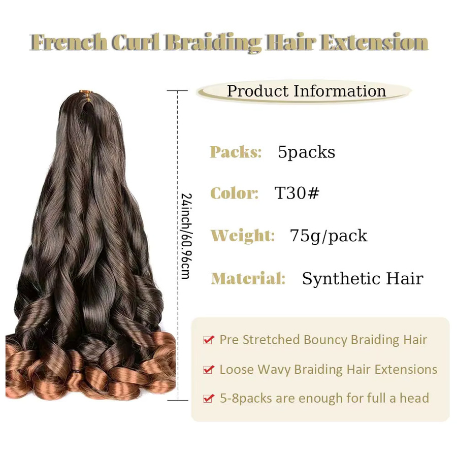Refeeny Synthetisches Häkelhaar, Französische Locken, Ombre, Unisex - Bild 2