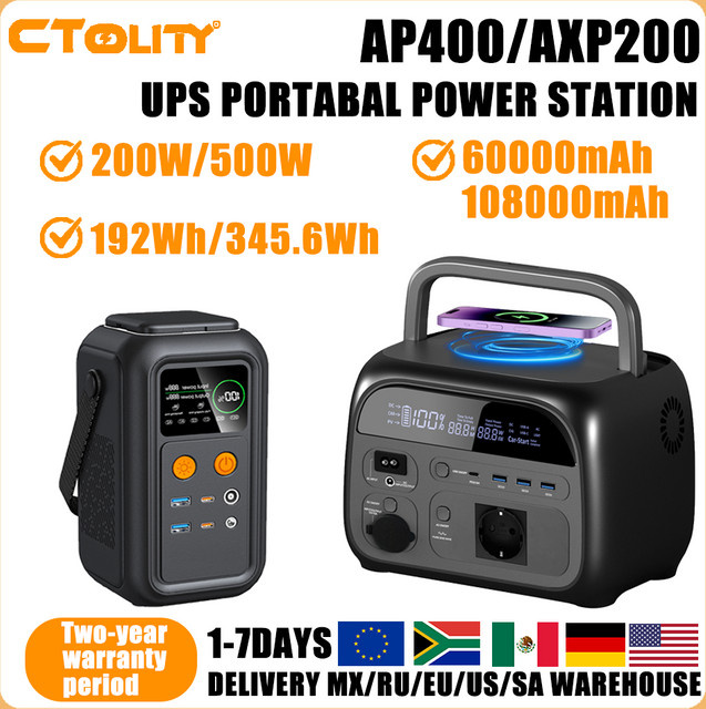CTOLITY Tragbare Powerstation mit USV-Funktion und LiFePO4-Batterien in Schwarz, 200W bis 500W, Reiner Sinuswelle, 220V Stromversorgung für Outdoor - Bild 1