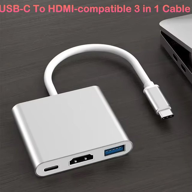 USB-C Hub Adapter in Grau mit HDMI 4K UHD, USB 3.0 und USB-C Anschlüssen für PC, Laptop und MacBook kompatibel mit Huawei Mate 30 - Bild 1