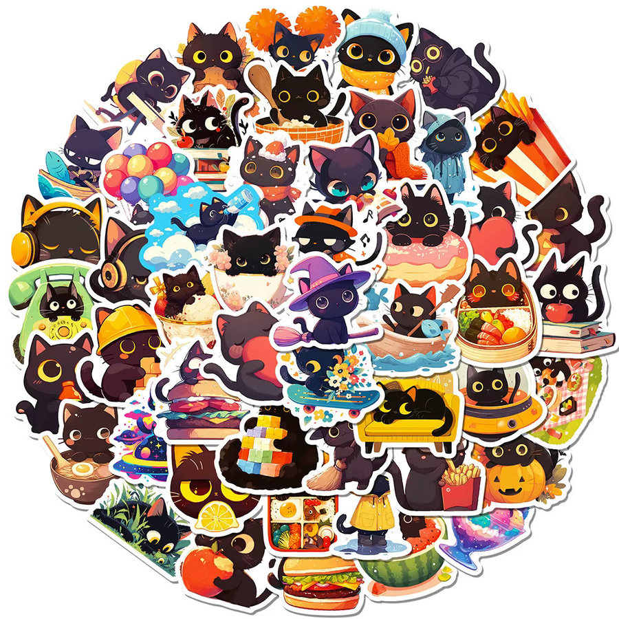 Rspctou Kawaii Tier Schwarze Katze Aufkleber, 10/30/50 Stück - Bild 2