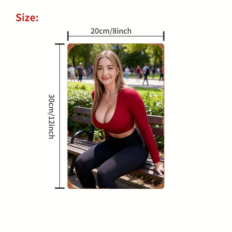 CIFBUY 2D-Aufnäher zum Aufbügeln mit Parkbank-Szene und weiblicher Figur im roten Crop-Top, Farbe: Rot/Mehrfarbig - Bild 2