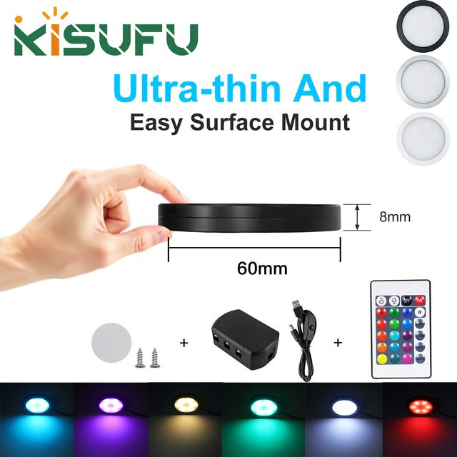 KISUFU RGB Unterschrankleuchte mit Fernbedienung, selbstklebende dimmbare LED-Beleuchtung in Silber, USB-Betrieb für Küche und Möbel - Bild 1
