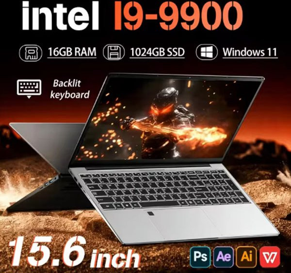 FUCHU Laptop mit 15 Zoll Display, Intel Core i9-9900, 16GB RAM, 1TB SSD, Windows 11 Pro, Silber/Grau - Bild 1