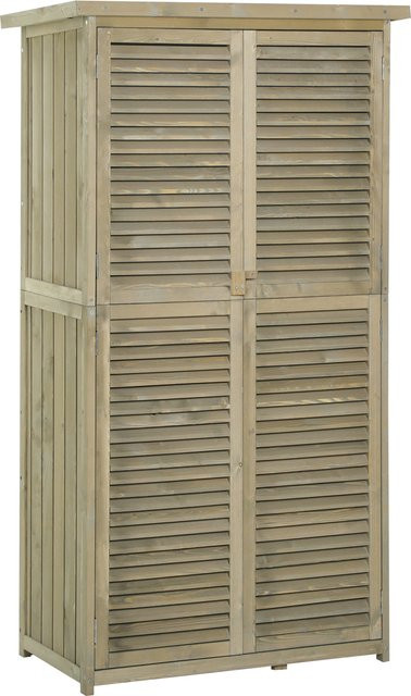 Outsunny Gartenschrank aus Kiefernholz in Grau mit Asphaltdach und Doppeltür, B/T/H: 87 x 46,5 x 160 cm - Bild 1