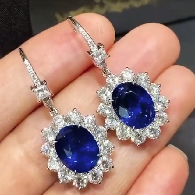 Huitan Ohrringe, Blau, Zirkonia, Silber, Damen, Vintage - Bild 1