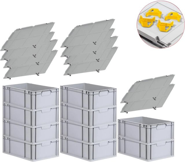 PROREGAL Spar Set mit 10x Eurobox Nextgen Economy in Gelb inklusive Auflagedeckeln und 4x Schiebeschnappverschlüssen, H x B x T: 22 x 40 x 60 cm, 44 Liter - Bild 1