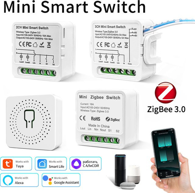 Tuya Mini ZigBee Smart Home Modul für 1/2/3-Kanal Schalter, weiß, kompatibel mit Smart Life App, Amazon Alexa und Google Assistant - Bild 1