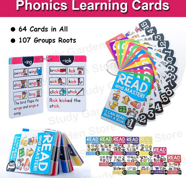GSF Montessori Englisch Phonics Lernkarten, Lernspielzeug, Pappe / Karton, Bunt / Mehrfarbig - Bild 1