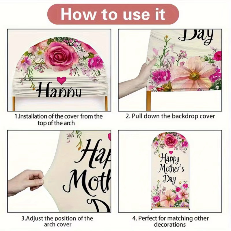 VIKAMA Happy Mother's Day Bogen-Hintergrund mit floralem Design in Multicolour für Muttertagsfeiern im Innen- und Außenbereich - Bild 3