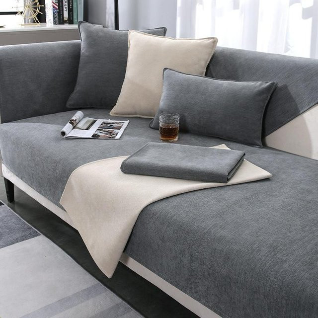 Rutschfester Chenille-Sofabezug von Super Six in Grau für dein Wohnzimmer, B/H: 70 x 70 cm - Bild 1