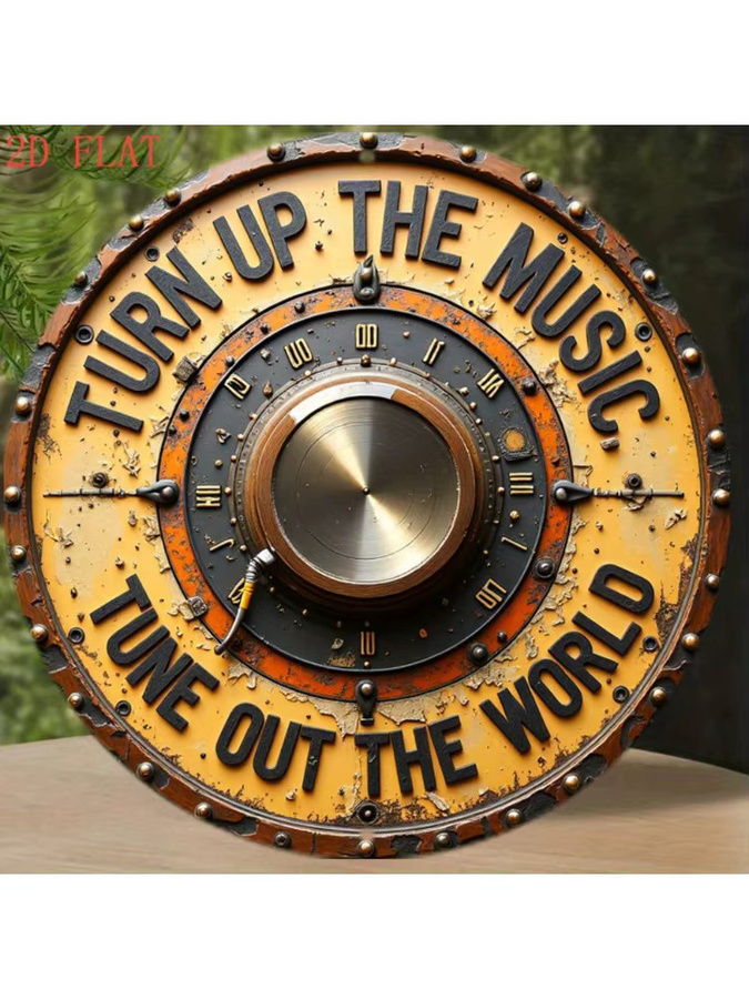 CIFBUY Turn Up/Tune Out Metall-Wandschild, runde Musikknopf-Dekoration in Multicolour für Zuhause, Bar oder Studio - Bild 6