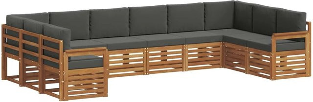 vidaXL Sofagarnitur aus Massivholz Akazie in Natur und Anthrazit, 10-teiliges L-Shape Set mit Polsterung und Kissen - Bild 1