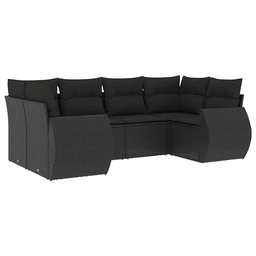 vidaXL 6-teilige Garten-Sofagarnitur in U-Form aus schwarzem Poly-Rattan mit Sitzkissen und Stauraum - Bild 2
