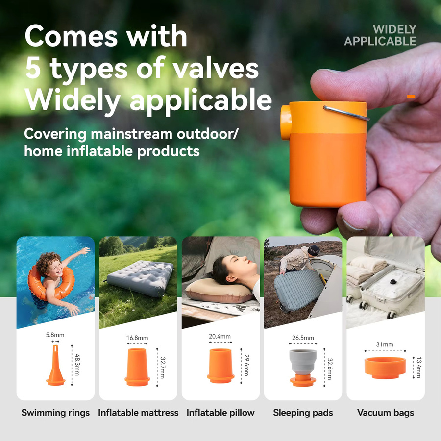 Qunature Tragbare Mini-Luftpumpe mit Campinglicht und Typ-C-Aufladung in Orange - Bild 4