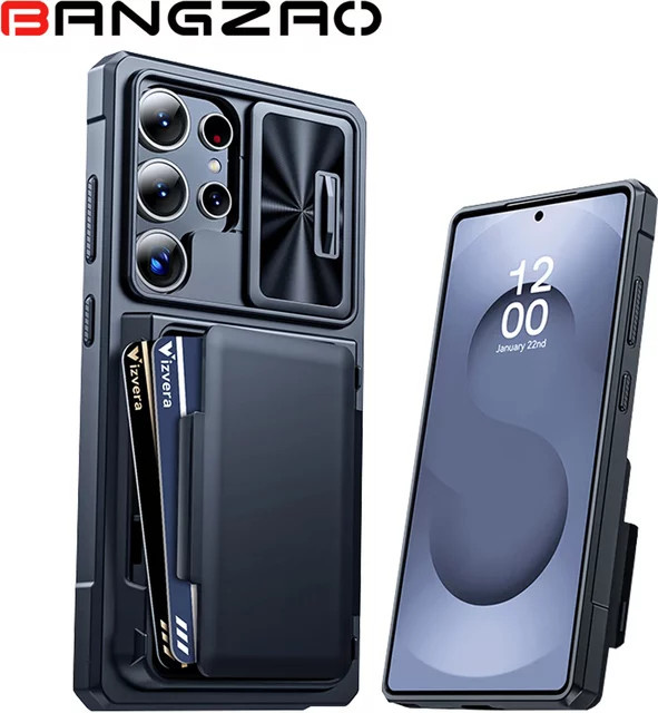 Robuste stoßfeste Schutzhülle mit Kameraabdeckung und RFID-Blockierung Kartenhalter für Samsung Galaxy S25 Ultra in Schwarz - Bild 1
