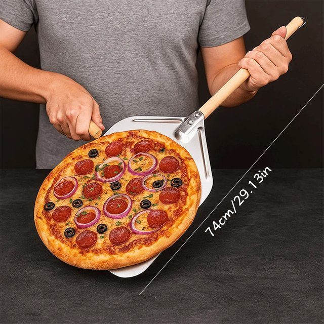 Venlohome Pizzaschaufel aus Edelstahl mit Holzgriff in Silber und Braun, 12 Zoll (30,48 cm) - Bild 1