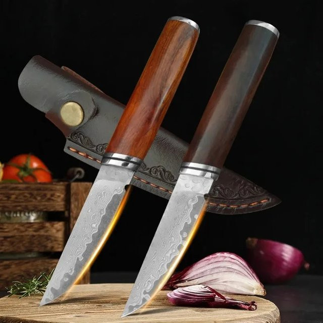 GuanQi Ausbeinmesser aus Damaszener Stahl mit Holzgriff zum Schneiden von Fleisch, Fisch und Gemüse - Bild 1