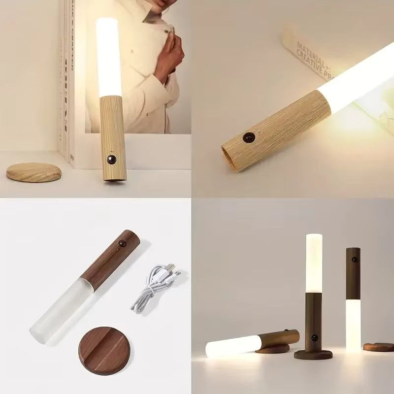 NEWBIRTH Intelligentes LED-Nachtlicht mit Bewegungsmelder und Umgebungsbeleuchtung in Walnut, wiederaufladbare Wand- und Schrankleuchte - Bild 3