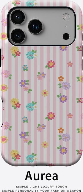 Robuste doppelschichtige Handyhülle mit Pastellblumenstreifen für iPhone 17 16 15 14 13 Pro Max Plus von Potdemiel in Multicolour mit Magnetfunktion - Bild 1