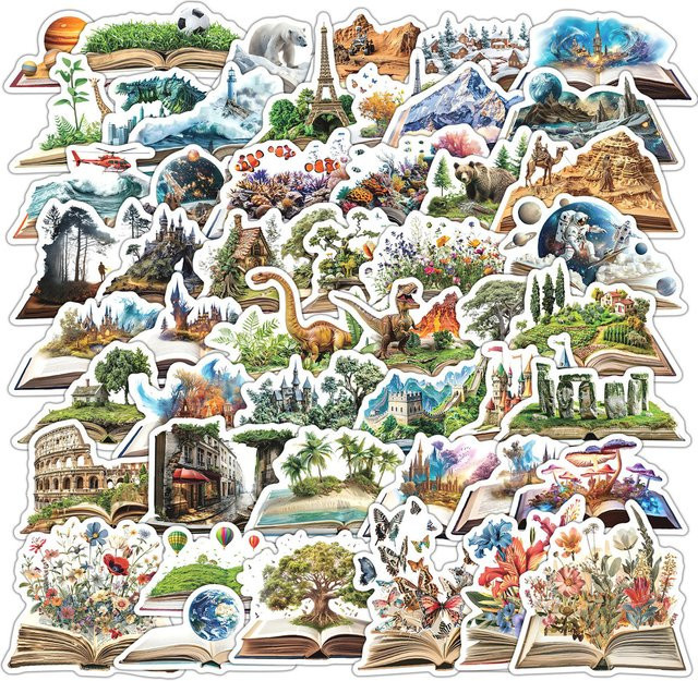 50 Stück Buchwelt Graffiti Aufkleber von BulingBulingStickers Store, wasserfeste Dekoration in Multicolor für Briefpapier, Wasserbecher und Telefon - Bild 1