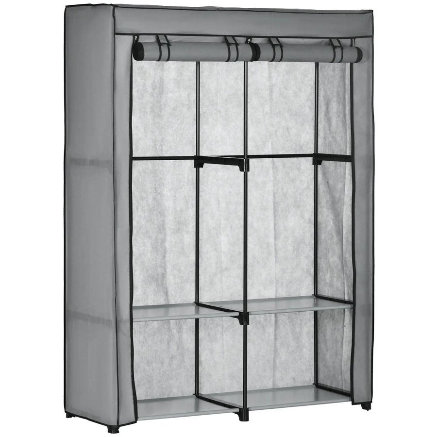 HOMCOM Kleiderschrank aus Vliesstoff mit Kleiderstangen und 4 Fächern, faltbar, Hellgrau, B/T/H: 118 x 49 x 170 cm - Bild 3