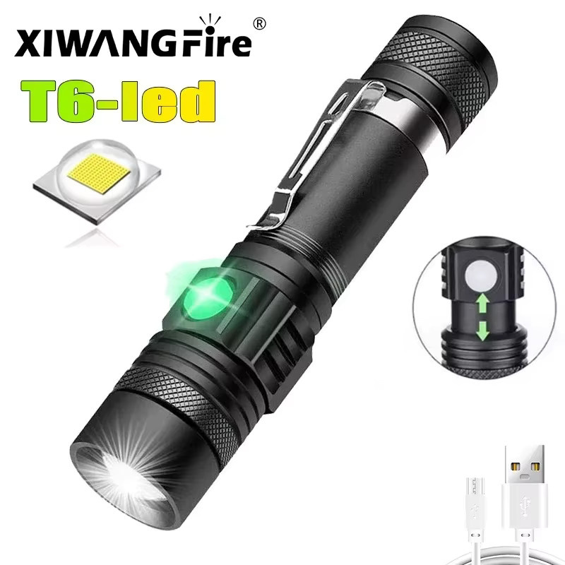 XIWANGFIRE T6 LED-Taschenlampe SS-518 taktisch mit Zoom, USB wiederaufladbar und 18650-Akku - Bild 2