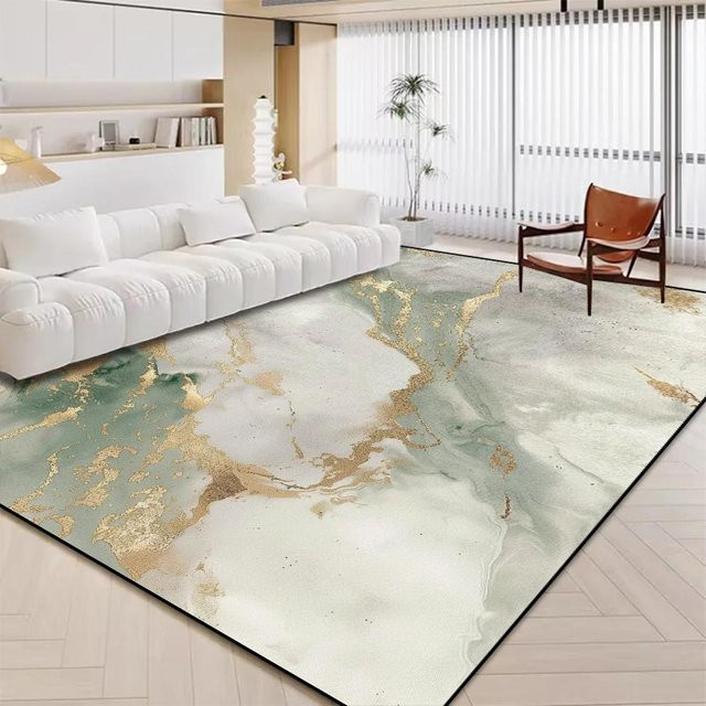 Waschbarer rutschfester Teppich in Weiß und Gold mit Marmor-Design im nordischen Stil für Wohnzimmer und Schlafzimmer B: 200 cm, T: 250 cm - Bild 1