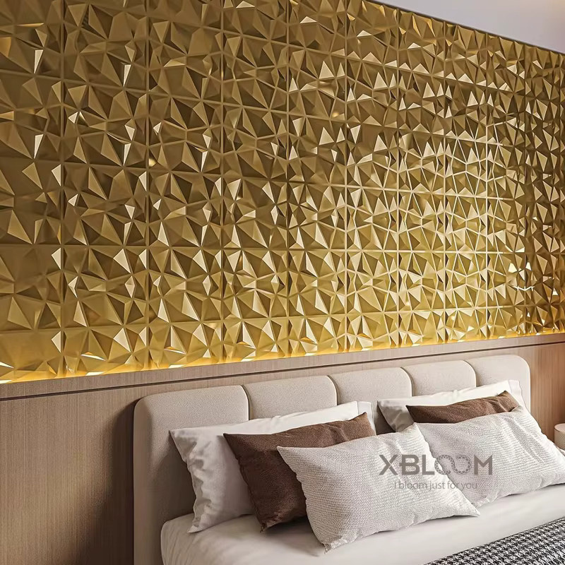 12 Stück 3D Wandpaneele in Champagnergold mit Holzmaserung und glänzender Oberfläche, B/H: 50 x 50 cm - Bild 3