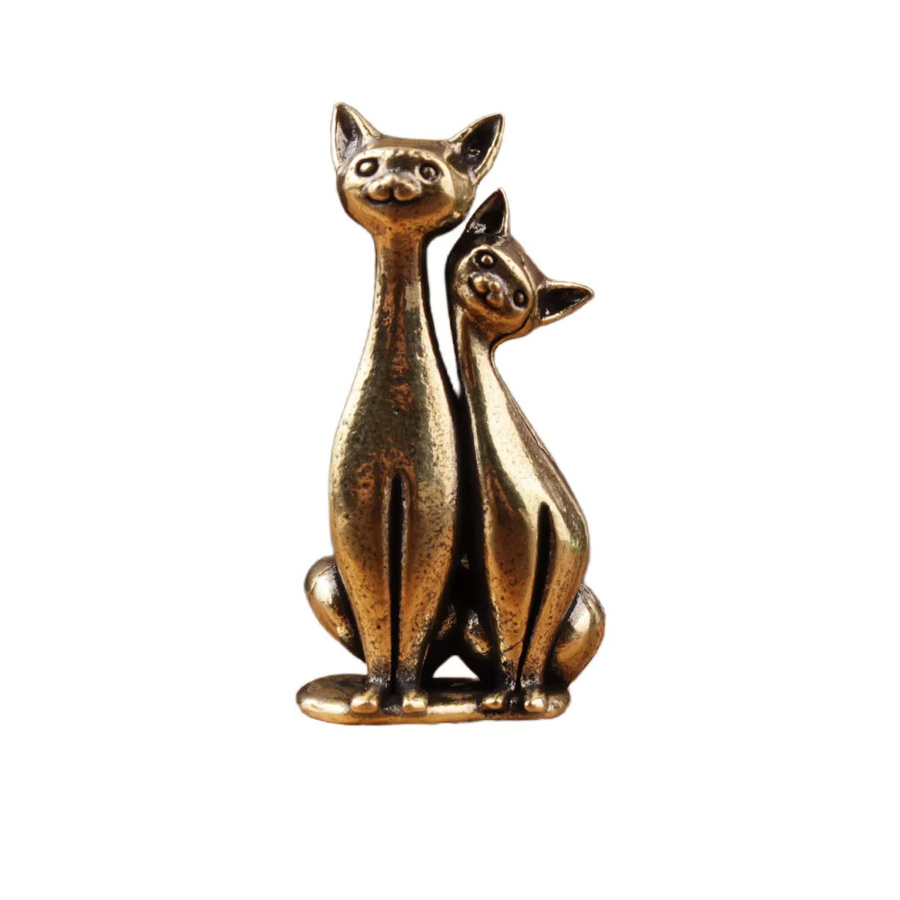 GUOFEI Doppel-Katze Skulptur aus Messing in Gold als dekoratives Ornament für Wohnzimmer und Büro - Bild 2