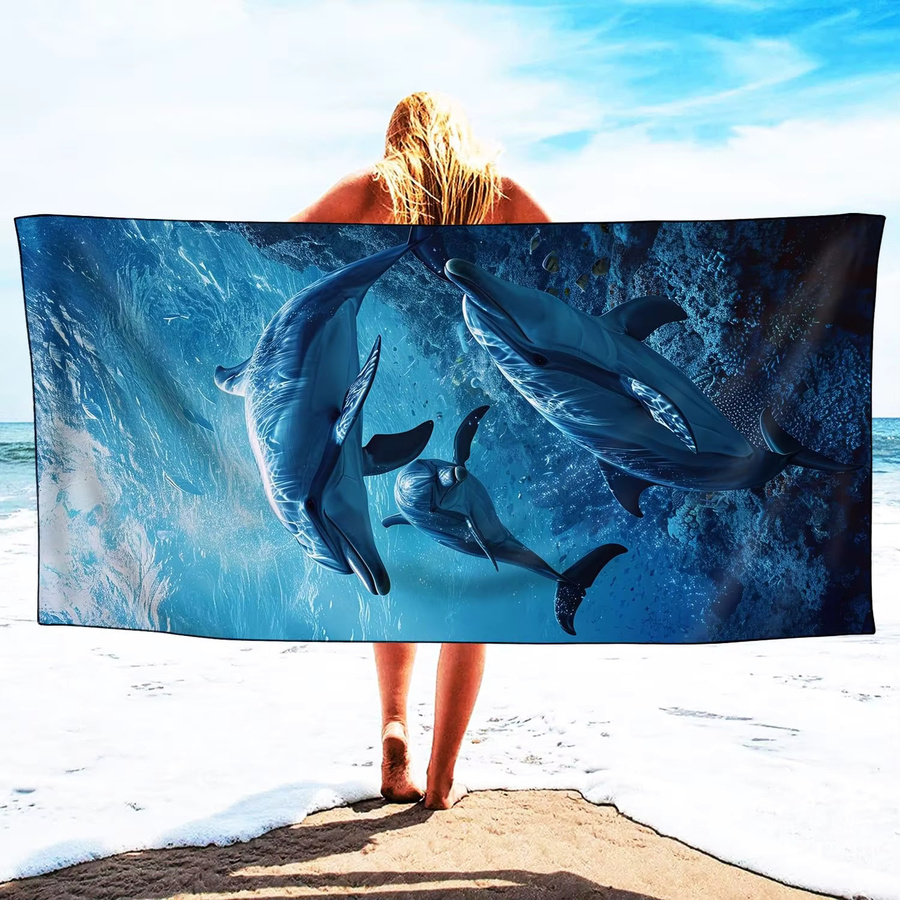 Ocean Dolphins Strandtuch für Erwachsene aus Mikrofaser, Blau, B: 140 cm, T: 180 cm - Bild 2