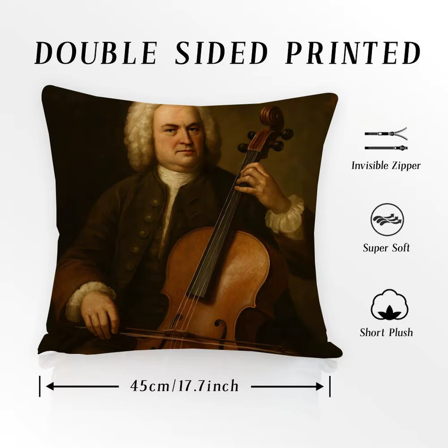 Klassischer Johann Sebastian Bach Kissenbezug aus Plüsch in Schwarz, quadratisch, Breite: 30 cm, Höhe: 30 cm - Bild 7