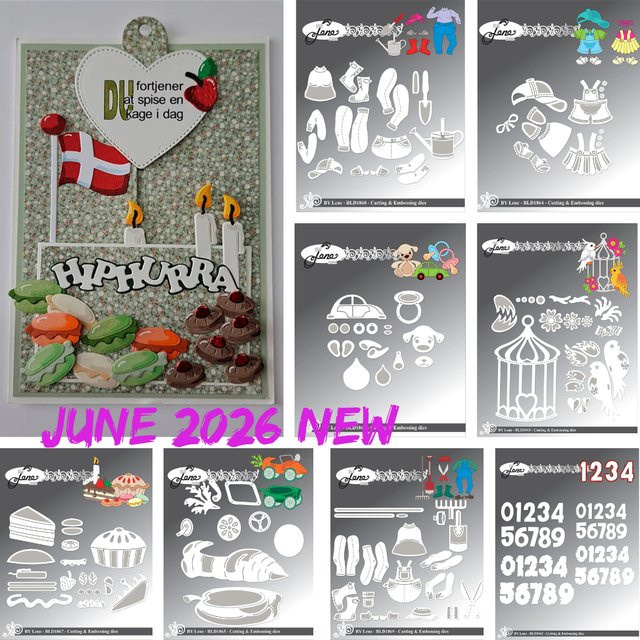 Transparente Stempel und Metall-Stanzformen Tillykke / Hip Hurra für Scrapbooking und DIY-Dekorationen - Bild 1