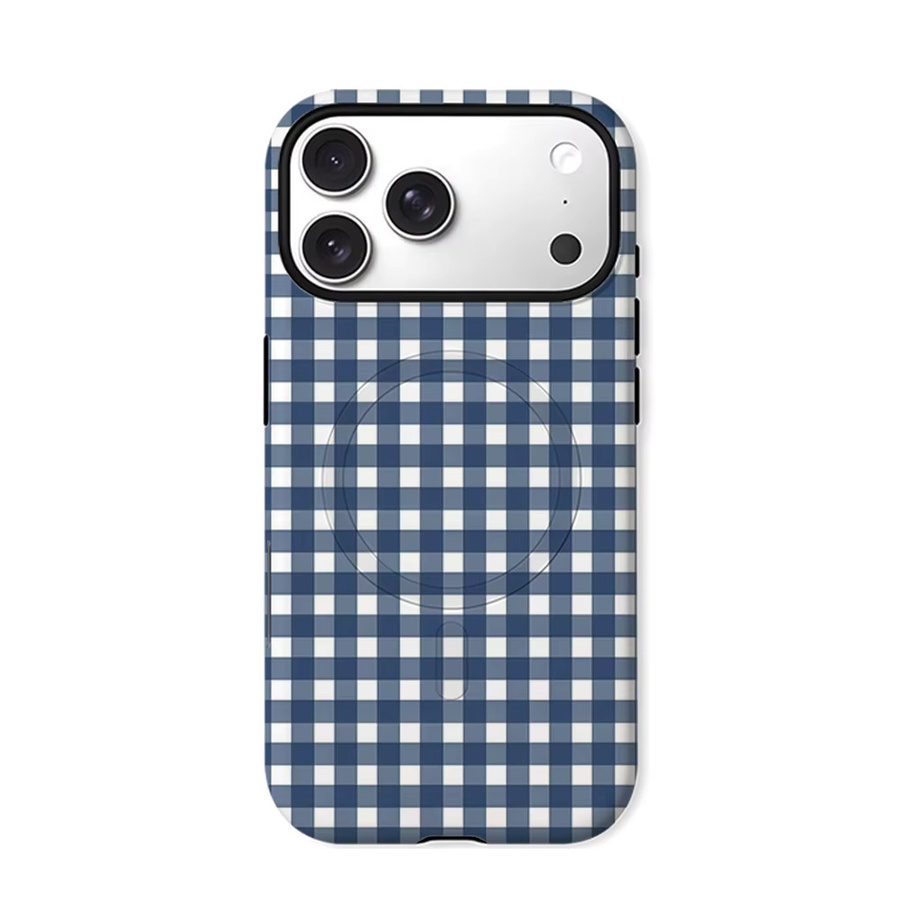 CaseChic MagSafe Schutzhülle mit mattem Bumper und Schachbrettmuster für iPhone 17 16 15 Plus Pro Max in Blau-Weiß Farbverlauf - Bild 6