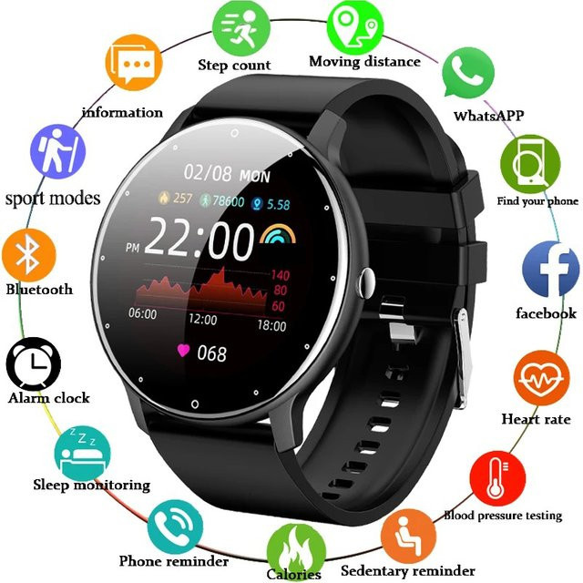 LIGE Smartwatch mit Herzfrequenzmonitor und Wasserdichtigkeit für Damen und Herren in Schwarz oder Blau, kompatibel mit Android und iOS - Bild 1