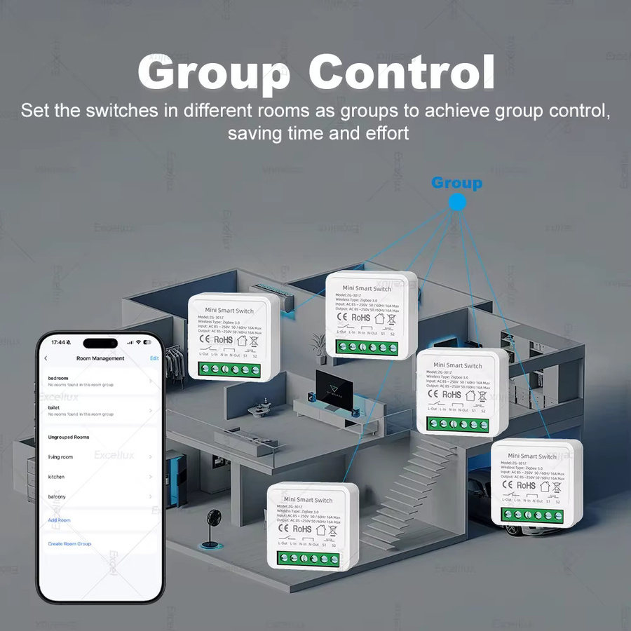 Excellux Zigbee 16A Smart Lichtschalter DIY Schaltermodul Mini Breaker in Weiß mit 2-Wege-Steuerung für Tuya Smart Life und Zigbee2mqtt - Bild 4