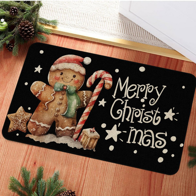 VIKAMA Weihnachts-Lebkuchenmann Teppich als Fußmatte für Küche und Schlafzimmer, Mehrfarbig, B/T: 60 x 40 cm - Bild 1
