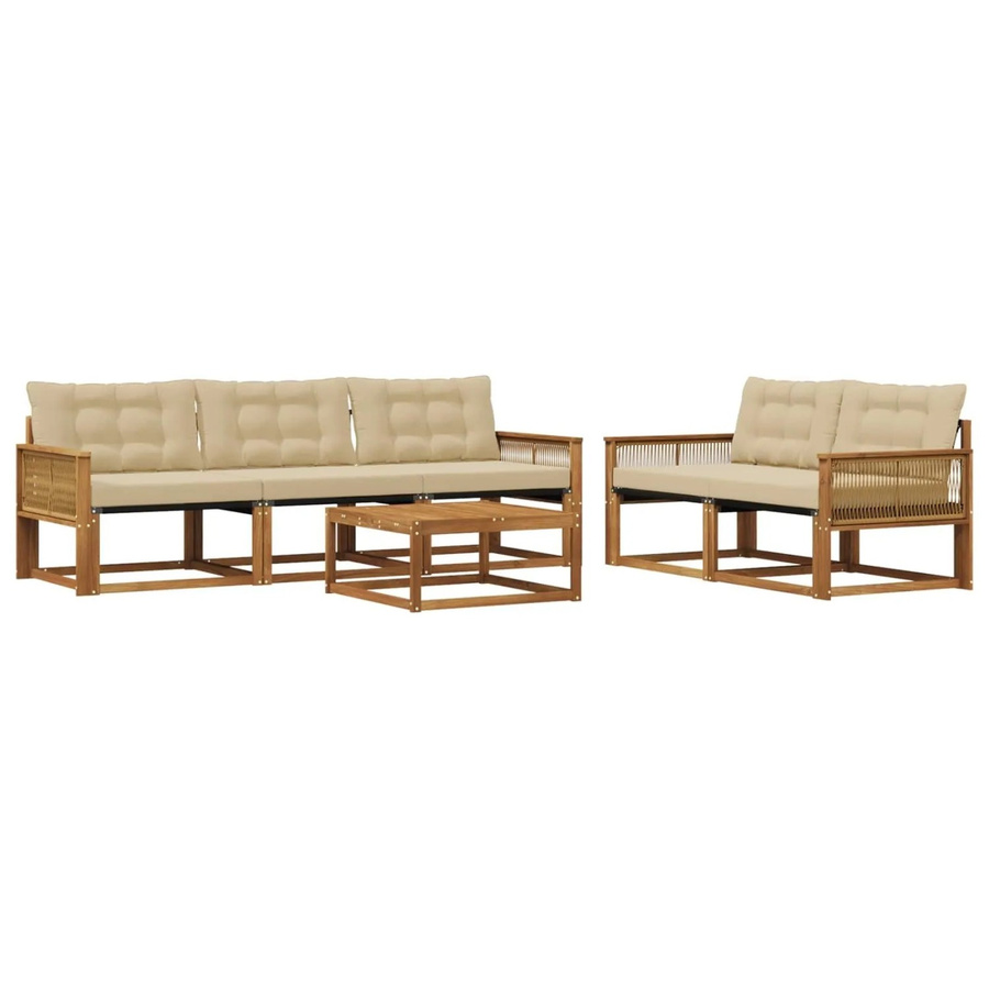 vidaXL Outdoor-Sofagarnitur aus Akazienholz mit Textilene und Kissen, 6-teilig, Natur und Beige - Bild 2