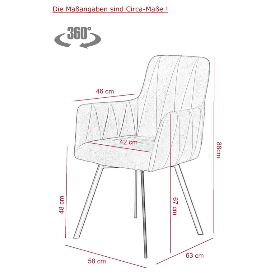 2er Set Stühle Hela im Vintage-Design aus Microfaser und Metall, Farbe: Anthrazit, B/H/T: 56 x 88 x 64 cm - Bild 2