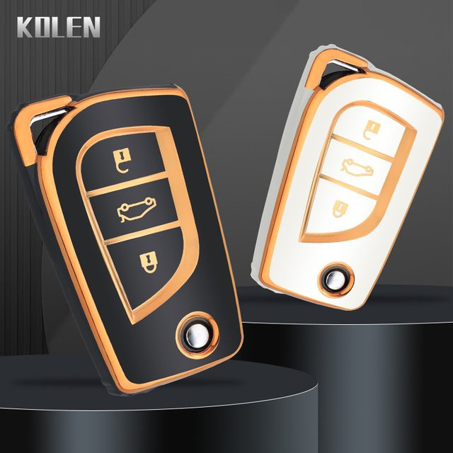 KOLEN TPU Schlüsselhülle mit Flip-Funktion für Toyota Camry, RAV4, Auris, Corolla, Verso, Yaris, C-HR, Scion iM, Aygo und Avensis in Schwarz - Bild 1