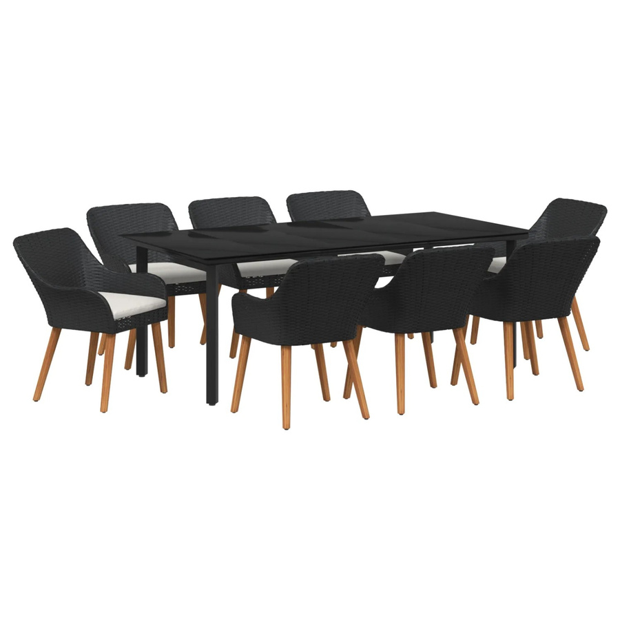 vidaXL 9-teilige Garten Essgruppe aus Polyrattan in Schwarz, modernes Design für Terrasse und Balkon - Bild 2